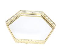 UKCOCO Plateau Décoratif Hexagonal Grand Format en Fer Doré, Plateau De Rangement Multifonctionnel, Surface Miroir Lisse, pour Cosmétiques Et Bijoux, Salon Et Commode,