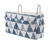 UKCOCO Pochette de Rangement de Chevet Suspendue, Coton Lin Fer Bleu | Pochette de Rangement pour Dortoir, Stable et Robuste, pour Petits Livres et Objets Divers