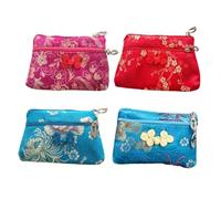 UKCOCO Pochettes en Soie Style Chinois Délicat, Bien Conçues Éclat Solide Plusieurs Styles Lot de 4 à Double Fermeture Éclair Couleur Aléatoire Plusieurs Styles pour Rangement Familial ou Décoration