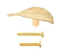 UKCOCO Poignée de Tiroir en Laiton Massif Forme Feuille Couleur Dorée, Quincaillerie pour Armoires, Bouton Meuble Unique un Trou, Compatible Commode et Placard, Décoration Rustique