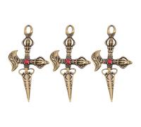 UKCOCO Porte-clés en Laiton Pilon Vajra Bouddhiste, Lot de 3 Pièces, Surface Lisse et Pendentifs Décoratifs, Style Vintage pour Hommes et Femmes