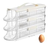 UKCOCO Porte-œufs à Roulettes pour Réfrigérateur Boîte de Rangement Transparent Support à Œufs à Trois Niveaux pour Cuisine ou Placard
