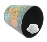 UKCOCO Poubelle en Cuir sans Couvercle Style Britannique Motif Carte Rétro Verte Corbeille à Papier Multifonction Compacte pour Bureau et Maison Panier de Rangement Décoratif