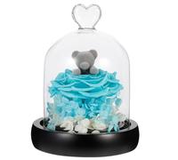 UKCOCO Rose Éternelle Bleue Ours sous Cloche en Verre Décoration de Fleur Préservée Romantique Présent Saint-Valentin Élégant pour Maison Ornement Solide et Raffiné
