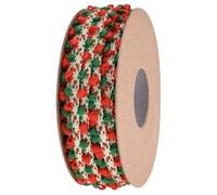 UKCOCO Ruban D’emballage Présent Rouge et Vert Petits Pompons, 10 Yards, Ruban Délicat pour Loisirs Créatifs, Emballage Présents Mariage, Décoration Bouquets, Accessoires Festifs