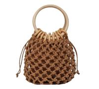 UKCOCO Sac de Plage Tissé Rond avec Poignée Bois Sac Voyage Cabine Femme Capacité Style Moderne pour Shopping et Sorties Estivales