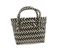 UKCOCO Sac Tressé Main pour Femme Sac Panier Paille Noir et Beige Cabas Plage Décontracté Pratique et Élégant pour Sorties Journalières