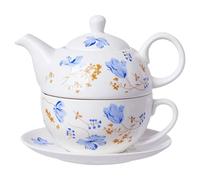 UKCOCO Service à Thé en Céramique 1 Pièce avec Théière de Fleur, Tasse Anglaise et Soucoupe, Décor Bleu Orchidée, Usage Domestique et Bureau, Accessoires Thé, Coffret pour Dégustation