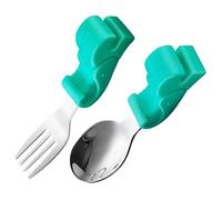UKCOCO Set Couvert Garçon Fille Inox avec Poignée Souple Fourchette et Cuillère Courte pour Apprentissage Sécurisé Garçon Fille Design avec Boîte de Rangement