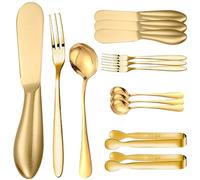 UKCOCO Set de Couteaux à Beurre Acier Inoxydable Doré Couteaux Tartiner Multifonctions pour Fromage et Gâteau Ustensiles de Cuisine Compacts et pour Service à Table