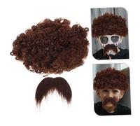 UKCOCO Set de Perruque Afro Bouclée et Fausse Moustache Brune pour Costume de Pirate Accessoire et Réutilisable pour Fêtes à Thème et Halloween