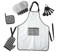 UKCOCO Set de Tablier Garçon Fille Matériau Alimentaire Kit Cuisinier Noir et Blanc pour Jeu de Rôle Cuisine Protection Éclaboussures et