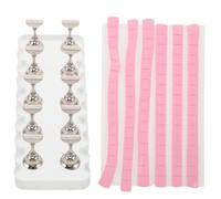 UKCOCO Support de Manucure Acrylique avec Plaque à Bord Fleuri Longue Base Pratique pour Entraînement Nail Art Pions Argentés et Pastilles Argile Rose Présentoir pour Salon et Usage