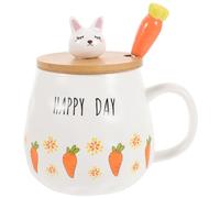 UKCOCO Tasse Céramique Lapin Mignon avec Couvercle et Cuillère Mug Thé Café Original pour Déjeuner et Boisson Chaude Design Carotte Cartoon Style Aléatoire