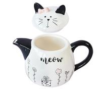 UKCOCO Théière en Céramique Forme Chat Noir et Blanc 1 Pc, Bouilloire Kung-fu Chinoise pour Thé en Vrac, Théière Maison Décorative et Fonctionnelle
