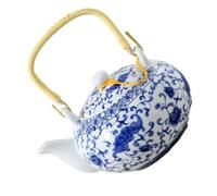 UKCOCO Théière en Céramique Style Rétro Bleu Blanc, Grosse Capacité 1,5l, Bouilloire Résistante Haute Température pour Maison et Pause Thé Quotidienne