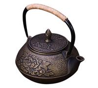 UKCOCO Théière Fonte Vintage pour Maison Décoration à Motif de Pivoine sans Revêtement Petite Bouilloire Traditionnelle pour Infusion de Thé
