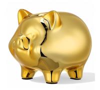 UKCOCO Tirelire Décorative en Céramique Forme Cochon Or, Banque Monétaire Compacte pour Décoration de Bureau et Apprentissage de L'économie, Présent Anniversaire