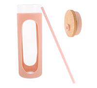 UKCOCO Verre à Eau avec Couvercle et Paille Silicone Bouteille Réutilisable pour Cold Brew Thé Glacé et Jus Design Plat Antidérapant Usage Maison et Restaurant