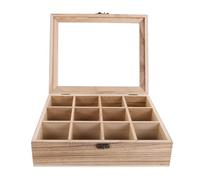 UKCOCO Vitrine pour Pierres et Minéraux, Coffret Rangement en Bois 12 Cases | Couvercle en Verre Clair, Compartiments Séparés, Protection la Poussière, Usage Maison et Écoles