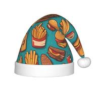 UKCZZLMSQ Chapeaux de Noël imprimés en forme de frites de hamburger en peluche - Décorations de maison et fournitures de fête parfaites pour le Nouvel An