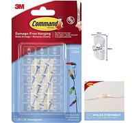 UKDD® Command 17026CLR Lot de 20 clips de décoration pour Noël et guirlande lumineuse Transparent avec tampons de préparation pour une application rapide et facile