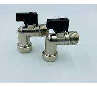 UKDD® Lot de 2 valves d'isolement à bille 15 mm x 3/8" - Coude 90 - Levier noir - Pour tuyau flexible - Convient pour chaud et froid - Homologué WRAS
