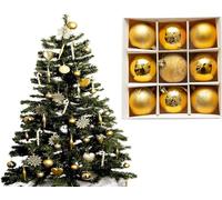 UKDD® Lot de 9 boules de Noël de qualité supérieure pour sapin de Noël, mates, pailletées, brillantes (doré)