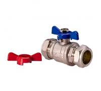 UKDD® Robinet d'arrêt Vanne à boisseau sphérique papillon à filetage total 22 mm avec poignée rouge et bleue approuvée WRAS