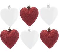 UKDeals direct ® Lot de 6 boules de Noël en forme de cœur à paillettes (rouge et blanc)