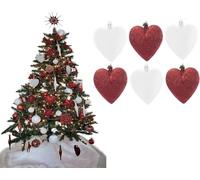 UKDeals direct ® Lot de 6 boules de Noël en forme de cœur à paillettes (rouge et blanc)
