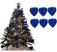 UKDeals Direct® Royal Blue Collection Lot de 6 boules de Noël en forme de cœur