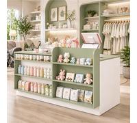 UKETO Comptoir d’Accueil avec Étagères et Rangement, Comptoir Caisse Magasin pour Boutique, Salon, Librairie, Commerce et Espace Réception Moderne(White+Green Left,100cm/39.4")