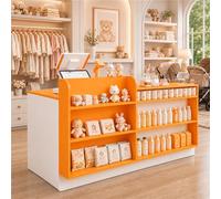 UKETO Comptoir d’Accueil avec Étagères et Rangement, Comptoir Caisse Magasin pour Boutique, Salon, Librairie, Commerce et Espace Réception Moderne(White+Orange Right,100cm/39.4")