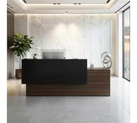 UKETO Comptoir de Reception avec Rangement, Bureau Réception Moderne avec Panneau Frontal Haut, Plateau épais 2,5 Cm, pour Bureau, Hôtel, Cabinet(Black,200x60cm)