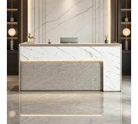 UKETO Modern LED Reception Desk with Storage, Front Counter with Drawers, Cabinet and Open Shelves, Computer Workstation for Office Salon Clinic Shop(220cm/86.61")