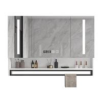 UkewEi 60 * 80 * 13CM Armoire Murale Miroir Salle de Bain 3 Portes, Armoire de Toilette avec Miroir et Éclairage LED, Anti-buée/Horloge/Étanche/Bouton Tactile (Size : 90 * 80 * 13cm)