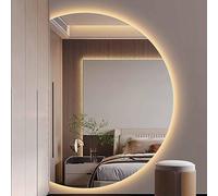 UKewei Demi-Cercle Miroir de Courtoisie Mural Anti-buée avec 3 Couleurs de Lumière, Demi Lune HD Miroir Intelligent Décoration Dimmable Miroir de Salle de Bain LED, Antidéflagrant (Color : Left Cut,