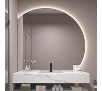 UKewei Miroir Anti-Buée de Salle de Bain Dimmable Demi-Cercle Miroir Mural Anti-buée Miroir LED for Salle de Bain, Chambre à Coucher, Salon 80/90/100cm (Color : Left Under Cut, Size : 32")