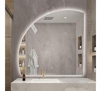 UkewEi Miroir de Salle de Bain à LED, Demi-Cercle Miroir Mural, éclairage à Intensité Variable, Montage Mural, Anti-buée, Miroir De Maquillage À Coupe Gauche/Droite (Color : Right Under Cut, Size :