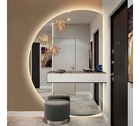 UkewEi Miroir de Salle de Bain LED Intelligent Demi-Cercle Mural Antidéflagrant Anti-Buée Dimmable, Demi-Lune Argenté Gauche/Droite Coupé, 110/120cm