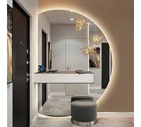 UkewEi Miroir de Salle de Bain LED Intelligent Demi-Cercle Mural Antidéflagrant Anti-Buée Dimmable, Demi-Lune Argenté Gauche/Droite Coupé, 110/120cm