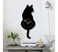 Ukey Horloge murale créative chat en acrylique avec pendule queue de chat (42 cm x 18 cm) Décoration d’intérieur pour le salon, la chambre à coucher, la cuisine - Pile non incluse