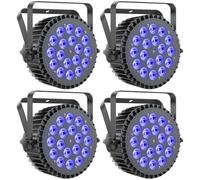 Ukfog 4PCS RGBWA UV 200W Projecteurs Par LED, 18 LED Lumiere de Scene D MX 7/10CH avec Stroboscope et Activation Sonore, Éclairage Scène pour Disco Spectacle Bar Fête Mariage Halloween