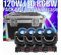 UKing 120W Jeux de Lumiere DJ - Lyre LED RGBW DMX Gobo Beam - Lumière de Scène Pour Disco Mariage Pack DE 4 Avec Fligtcase