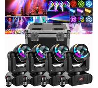 UKing 120W Lumière de Scène - Lyre LED RGBW Beam GOBO 18 Prismes - Jeux de Lumiere Anneau Lumineux Coloré Pack de 4 Avec Flightcase