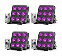 UKing 180W 9 LED RGBW Jeux de Lumière - Lumière de Scène avec Télécommande - Par LED Stroboscope & Son Pour DJ Disco Fête PACK DE 4