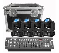 UKing 200W Jeux de Lumiere DJ Beam 8 GOBO 18 Prisme DMX - PACK DE 4 DJ Lyre LED Avec Console 192 Canaux & Flightcase