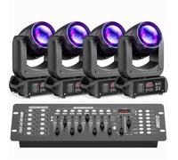 UKing 230W DJ Lyre LED DMX512 - Lumière de Scène Beam GOBO 18 Prisme - Jeux de Lumiere DJ Pack de 4 Avec Console 192 Canaux
