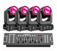 UKing 250W DJ Lyre LED DMX512 - Lumière de Scène Beam GOBO 18 Prisme - Jeux de Lumiere DJ Pack de 4 Avec Console 192 Canaux